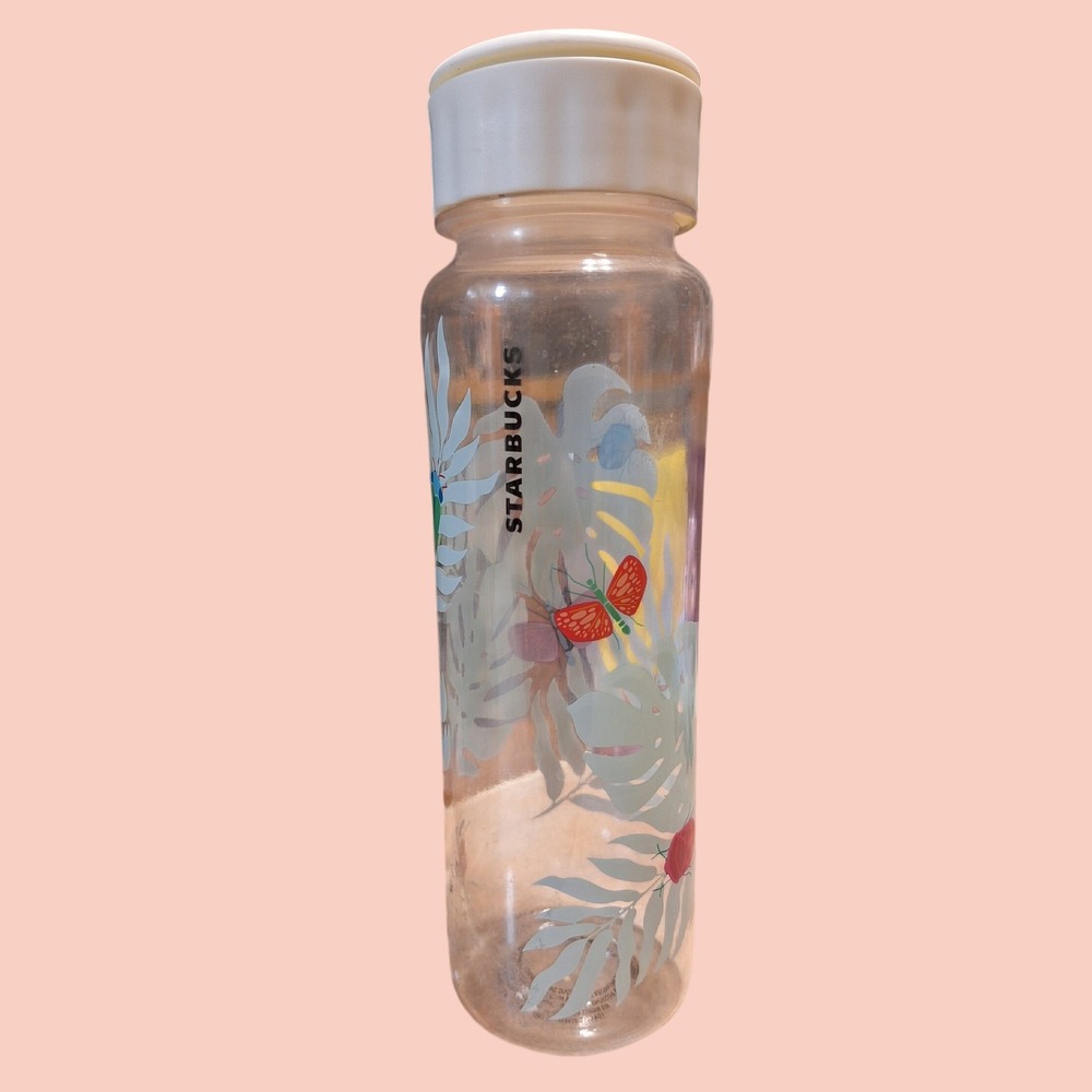 Starbucks Summer 2017 Tropical Monstera Butterfly Ladybug Water Bottle 18oz